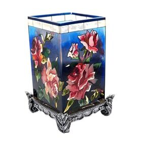 Amia‎ Studio Hand Painted Candle Holder Stained Glass  Roses Floral Cottage Core
